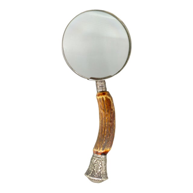 Antique English Silver & Stag Horn Magnifying Glass For Sale