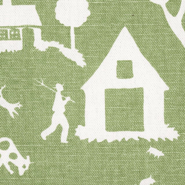 Schumacher Sample - Schumacher Farm Scene Fabric in Green For Sale - Image 4 of 5