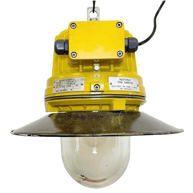 Industrial Yellow Explosion Proof Lamp with Grey Enameled Shade from Elektrosvit, 1990s For Sale - Image 16 of 16