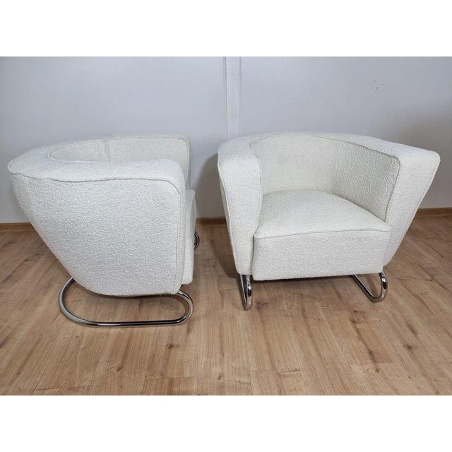 Textile Set of Chromed Armchairs by Jindrich Halabala, 1930s For Sale - Image 7 of 18