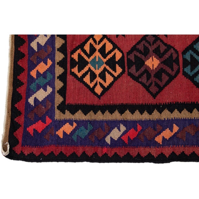 1960s Vintage Turkish Kilim Red Handmade Tribal Wool Rug For Sale - Image 4 of 8