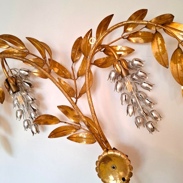 Gold Large Palm Leaf Wall Lamp attributed to Hans Kögl, Italy, 1970s For Sale - Image 8 of 17