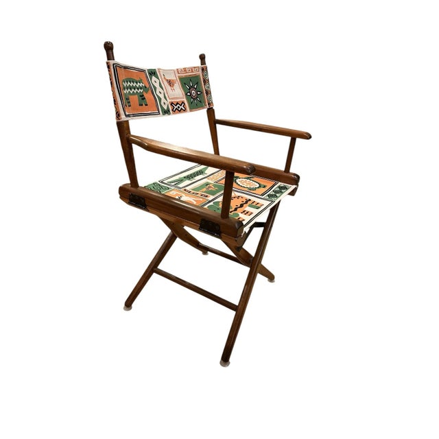 Walnut Directors Chair Folding New Canvas Textile Seat For Sale - Image 6 of 12