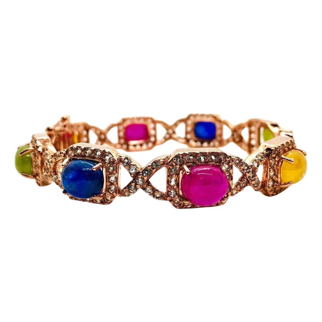 Bochic “Capri” Vintage Ruby, Blue Sapphire & Honey Sapphire - 18K Gold & Silver For Sale