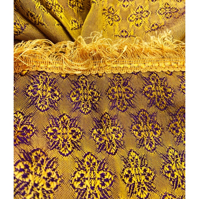 Mid-Century Modern Mid-Century Hand Loomed Purple & Golden Jaipur Brocade Textile Bedding For Sale - Image 3 of 4