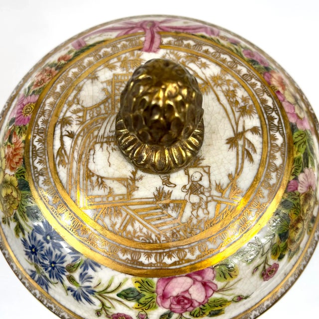 Late 20th Century Covered Porcelain Jar Chinoiserie Theme For Sale - Image 4 of 12