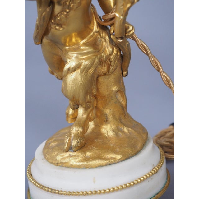 Pair of Refined C. 1850 Louis XVI Style Gilt Bronze and Marble Candelabra Lamps For Sale - Image 10 of 18