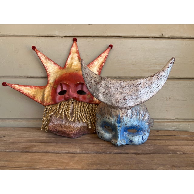 Baroque Handmade Gilded Venetian-Style Papier-Mache Celestial Masks, Representing the Sun (Sole) and the Moon (Luna) For Sale - Image 3 of 14