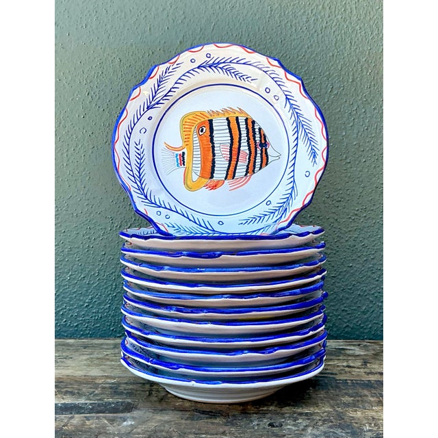 Vintage Italian Hand Painted Fish Plates - Set of 12 For Sale - Image 11 of 12