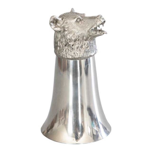 Vintage English Silver Pewter Bear Head Stirrup Cup For Sale