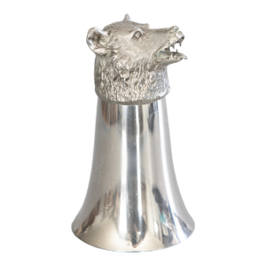 Vintage English Silver Pewter Bear Head Stirrup Cup