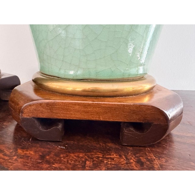 Vintage Frederick Cooper Crackle-Glazed Celadon Porcelain Table Lamps For Sale - Image 14 of 14