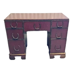 Antique Leather & Bronze Horseshoe Desk