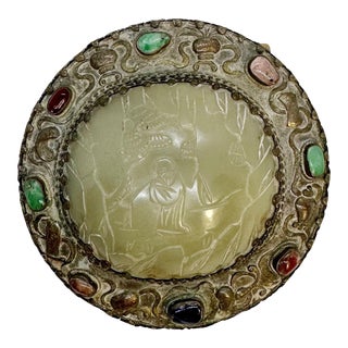 Early 20th Century Chinese Silver, Jade and Gemstone Hand Mirror For Sale