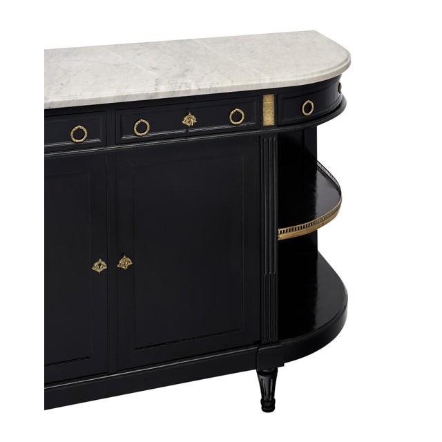 French French Louis XVI Ebonized Mahogany Buffet With Carrara Marble and Brass Galleries, Circa 1880 For Sale - Image 3 of 9
