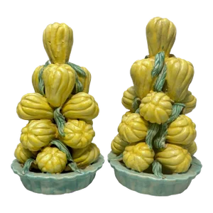 Antique 19th Century Chinese Porcelain Temple Altar Fruit Pyramids of Citron or Buddha's Hand - a Pair
