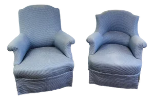Set of Napoleon III French Toad Armchairs in Blue Upholstery, 1860s
