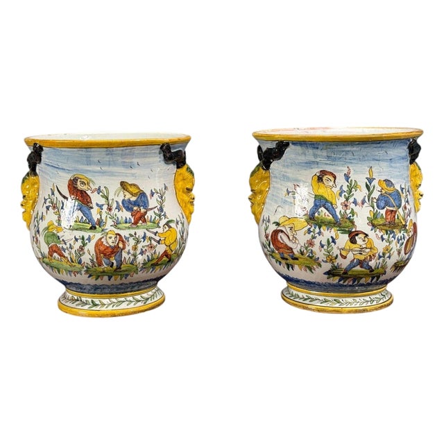 French Modern, Majolica Jardinieres, Ceramic, France, 1870s For Sale