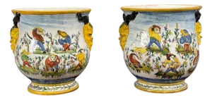 French Modern, Majolica Jardinieres, Ceramic, France, 1870s