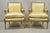 Antique French Louis XVI Neoclassical Style Gold Silk Upholstered Fauteuil Parcel Gilt Arm Chairs - a Pair. Item features...