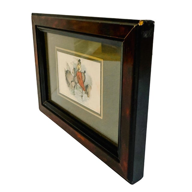 French Antique Hand-Colored Equestrian Miniature Color Etchings in Faux Tortoiseshell Frames - Set of 5 For Sale - Image 16 of 18