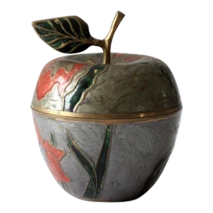 Vintage Cloisonne Brass Apple Box
