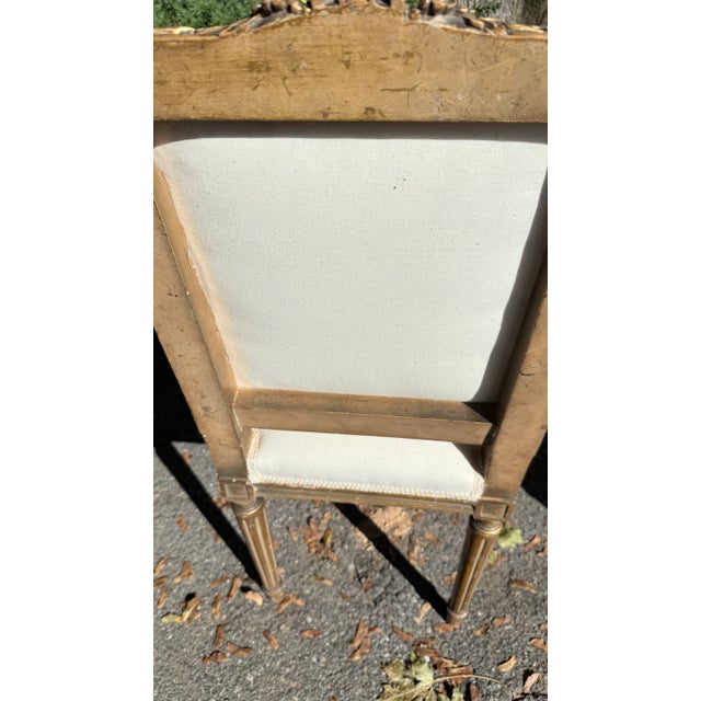 Pair of Mid-20th Century Louis XVI Style Giltwood Side Chairs With Cream Linen Upholstery For Sale - Image 12 of 16