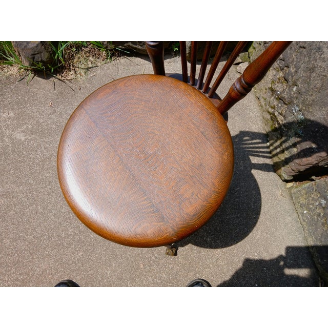 1890s Antique Quarter Sawn Oak High Back Organ Stool With Claw Feet For Sale - Image 9 of 17