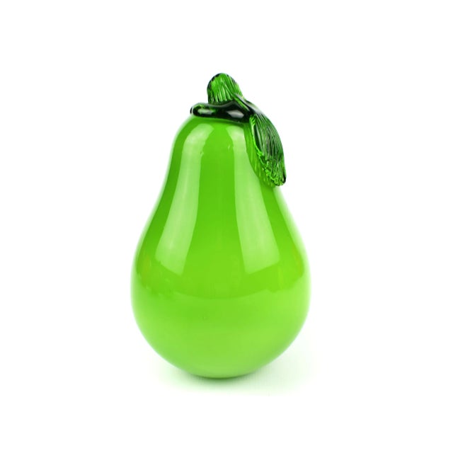 Mid Century Modern Handblown Green Pear Figurine Art Glass For Sale - Image 4 of 4
