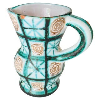 French Ceramic Pitcher in Green and Brown by Robert Picault, 1960 For Sale