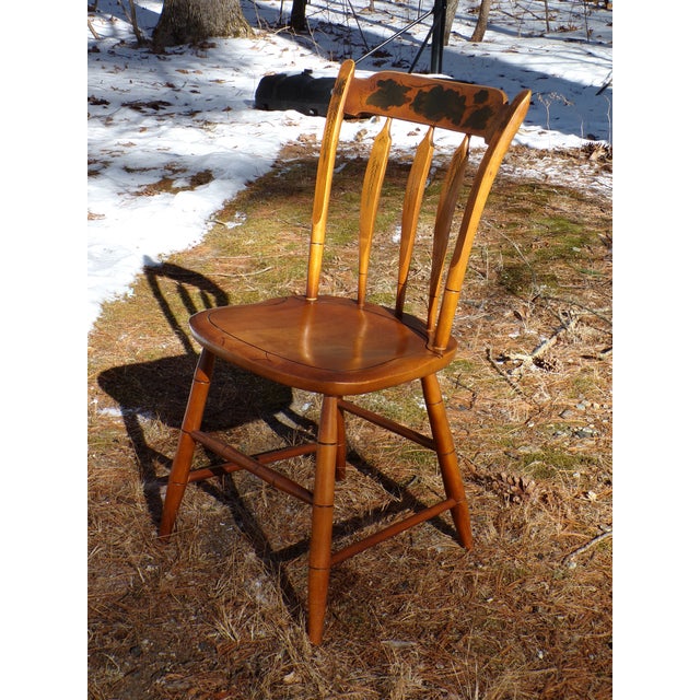 Vintage Set of 4 L. Hitchcock Arrow Back Solid Maple Stenciled Dining Chairs For Sale - Image 10 of 12