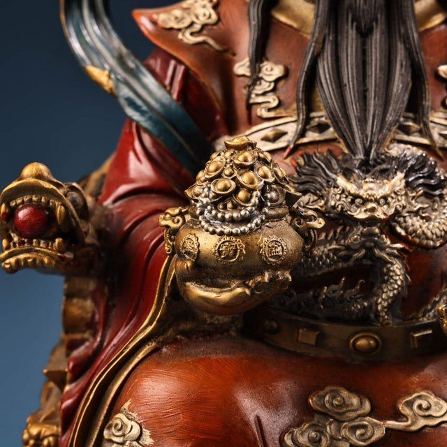 A magnificent and highly detailed vintage sculpture of Caishen, the revered Chinese God of Wealth. This substantial piece...