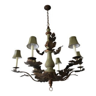 Dennis & Leen Wood and Tole Chandelier (Without Shades) For Sale