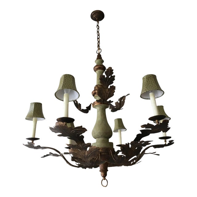 Dennis & Leen Wood and Tole Chandelier (Without Shades) For Sale
