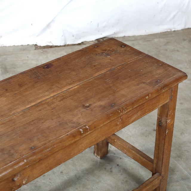 Farmhouse Vintage Indian Teakwood Bench For Sale - Image 3 of 7