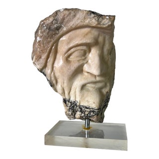 70's Ross Carved Marble Sculpture on Lucite Base For Sale