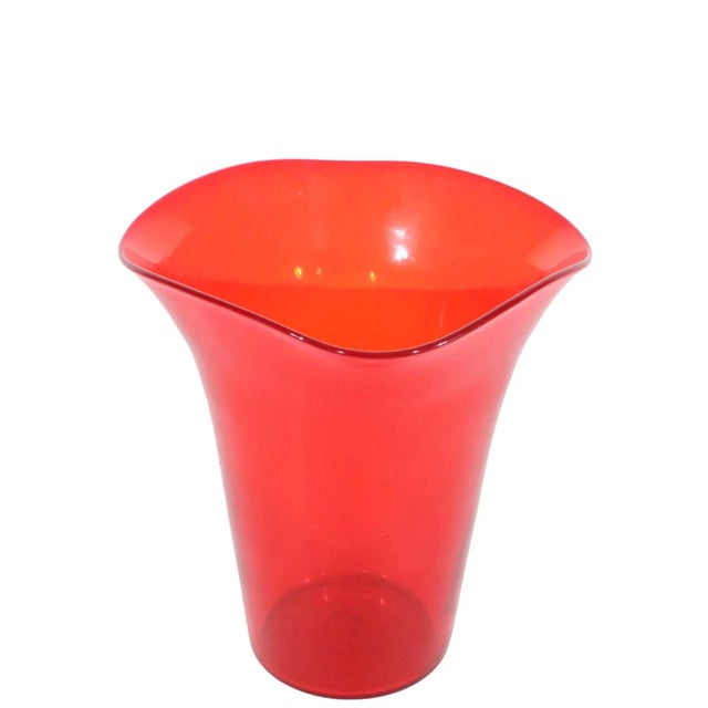 Red Mid Century Red Glass Vase Attributed to Viking Glass, Circa 1950's For Sale - Image 8 of 10