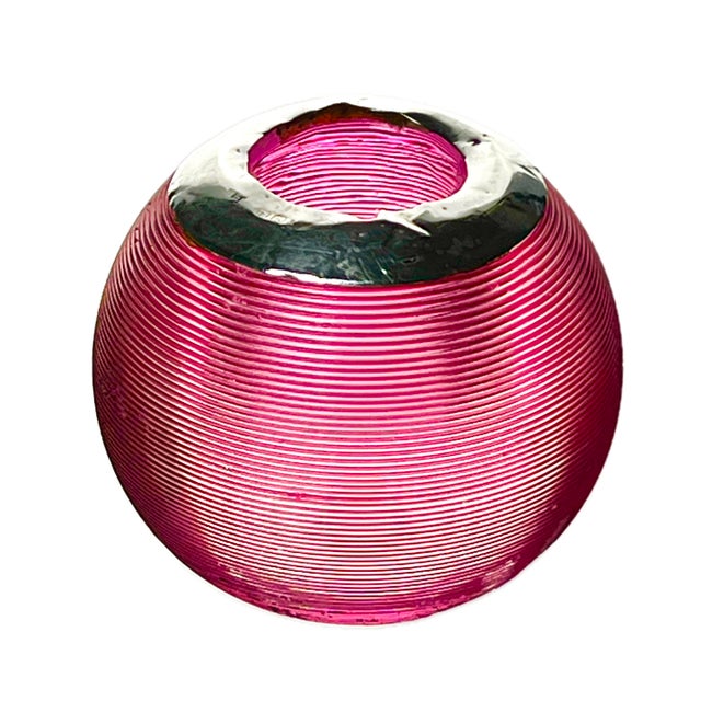 Victorian Late 19th Century Victorian English Cranberry Pink Threaded Glass & Sterling Silver Match Striker For Sale - Image 3 of 4