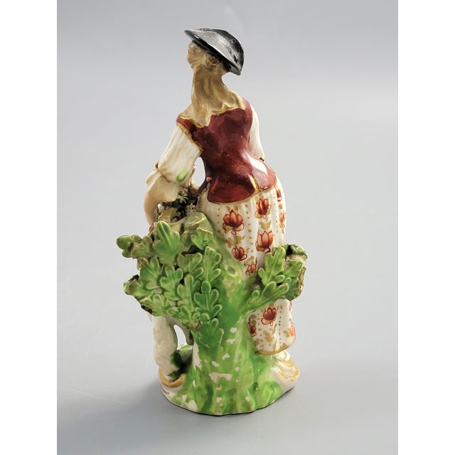 Georgian Porcelain Shepherdess with Lamb Figure from Derby, 1750s For Sale - Image 4 of 10