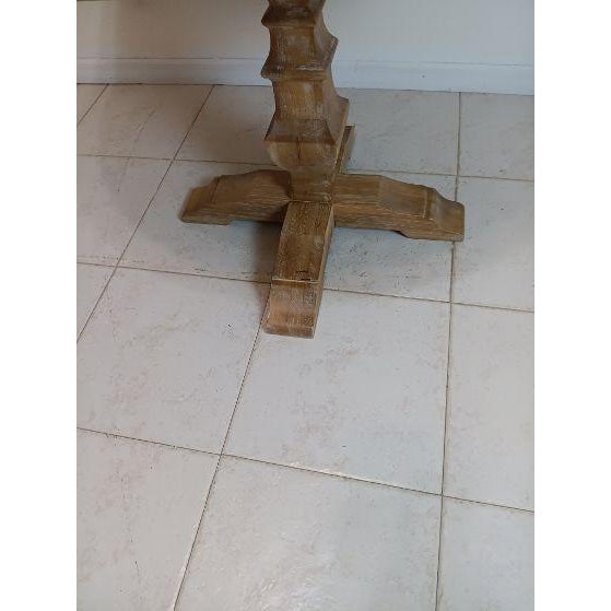 Wood 1980s Farmhouse Style Table Sculpted Pedestal Base Rustic Brown Pine Wood Finish For Sale - Image 7 of 7