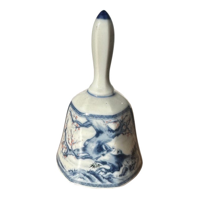 Small Vintage Blue and White Asian Ceramic Bell For Sale
