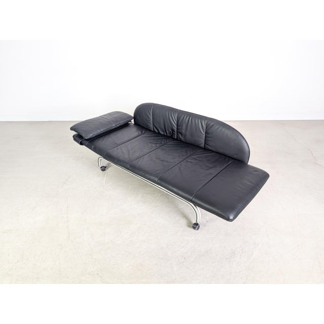 Black Two-Seater Chaise Lounge in Leather For Sale - Image 8 of 12