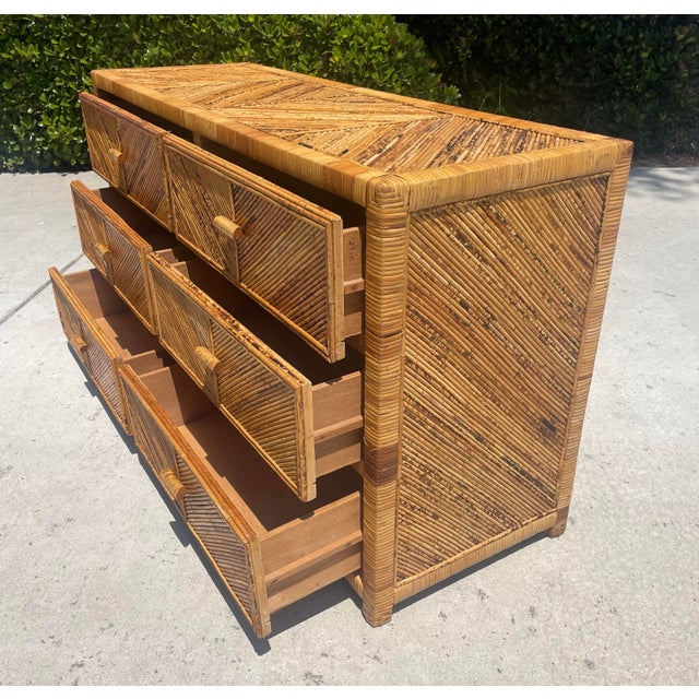 Wood Boho-Chic Pencil Reed Vintage Rattan Dresser, For Sale - Image 7 of 8