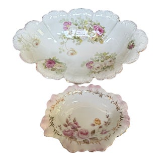 1930s Art Deco Candy and Fruit Bowls. Hand Painted - 2pc For Sale