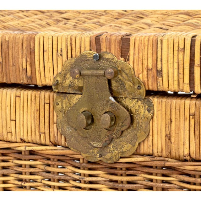 Brass Chinese Brass Mounted Woven Wicker Chest For Sale - Image 8 of 9
