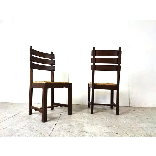 Vintage Brutalist Oak and Wicker Dining Chairs, 1960s, Set of 6 For Sale - Image 10 of 12