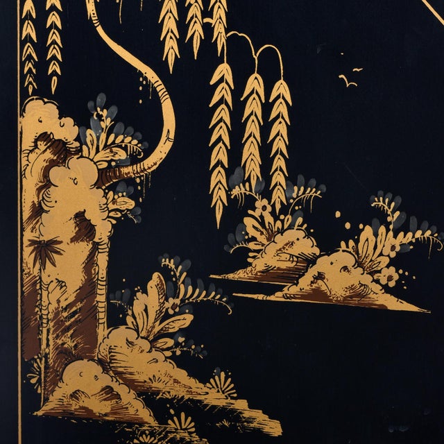 Black Lacquer Hand Painted Asian Chinoiserie Black Lacquer Secretary Writing Desk For Sale - Image 12 of 13