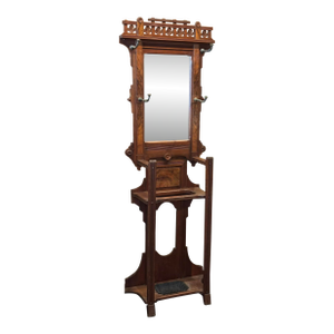 Antique Victorian Mirrored Hall Tree or Coat Rack