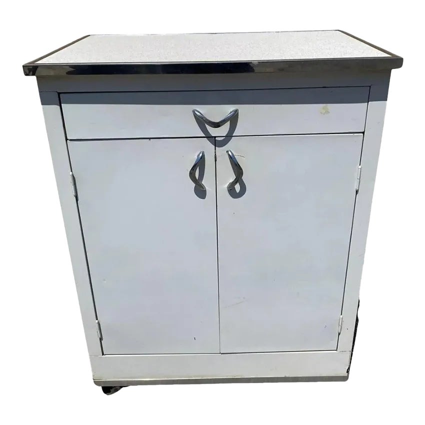 Late 20th Century Vintage Art Deco Style White Steel Metal Kitchen