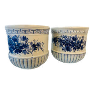 Large blue.and White Cache Pots, a Pair